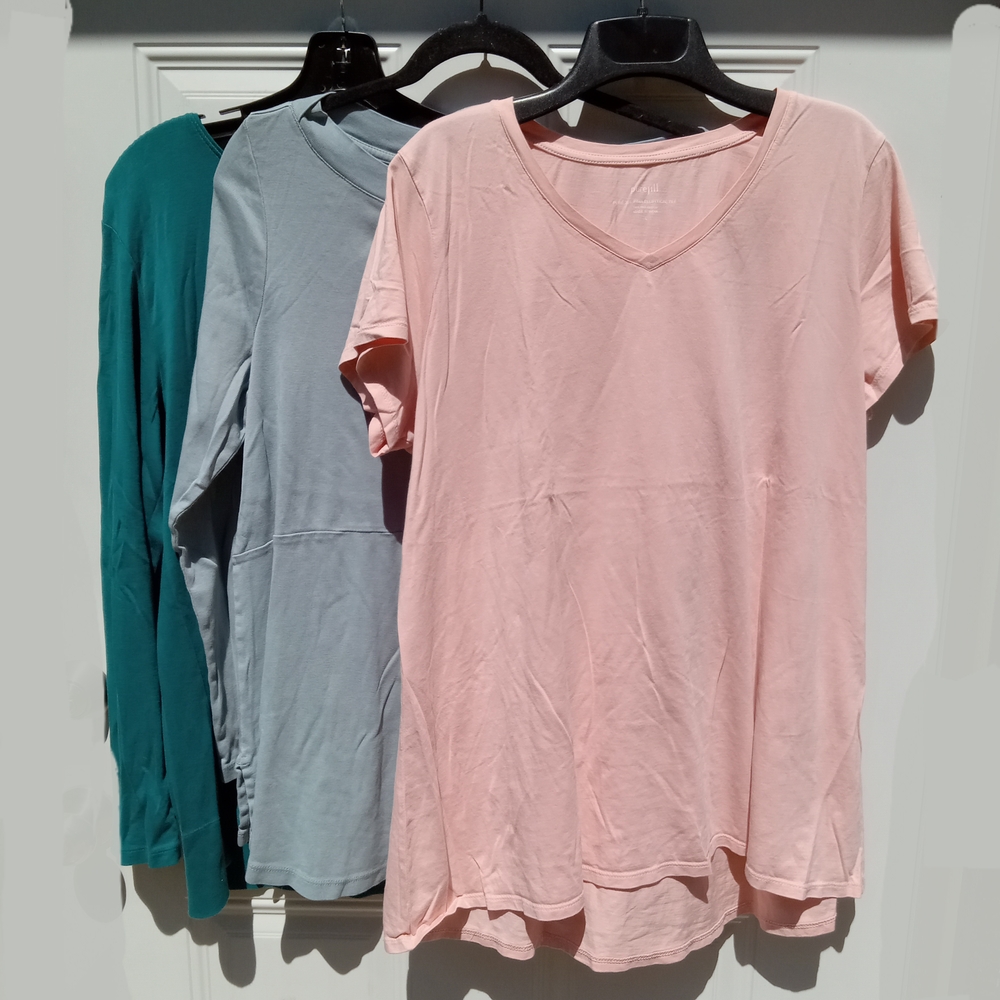J. Jill Pima Cotton V-Neck Crew Neck Tops Set of 4 Size Large Blue Pink